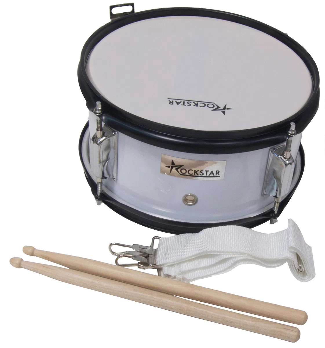 ROCKSTAR - Tambor Caja de Madera Afinable para jóvenes músicos Jinbao L1005WH incluye Correa y Baquetas, Instrumento Musical para Banda Infantil