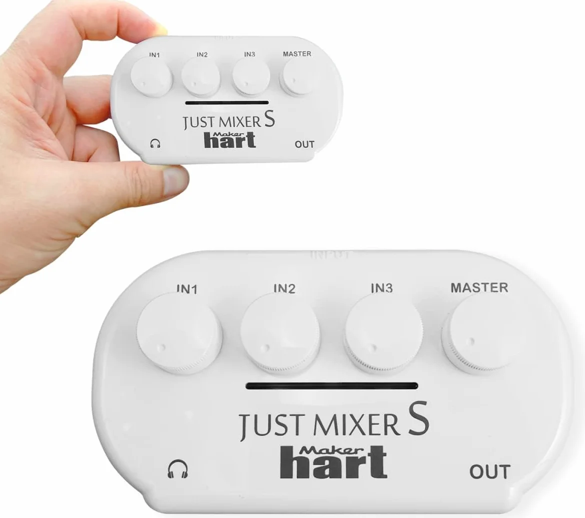 Maker hart Just Mixer S - Mini mezclador de audio de entrada/salida estéreo de 3,5 mm con 3 canales, mezclador de audio portátil de bolsillo con batería/USB