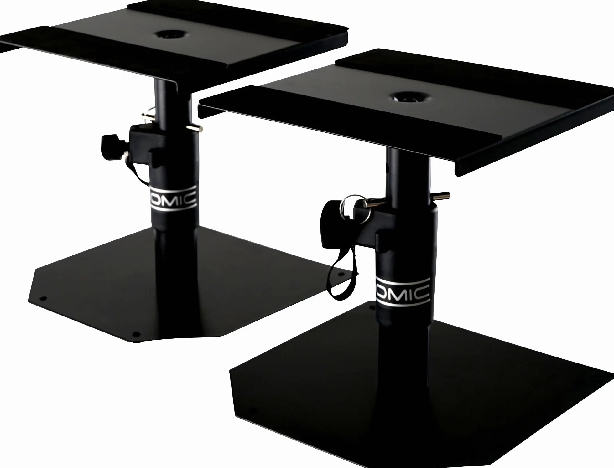 Pronomic SLS-15 Soportes de Mesa para Monitores de Estudio, 2 soportes robustos, diseño bajo, altura ajustable 18,5-27,5 cm, superficie con tiras de cierre de contacto, color negro.
