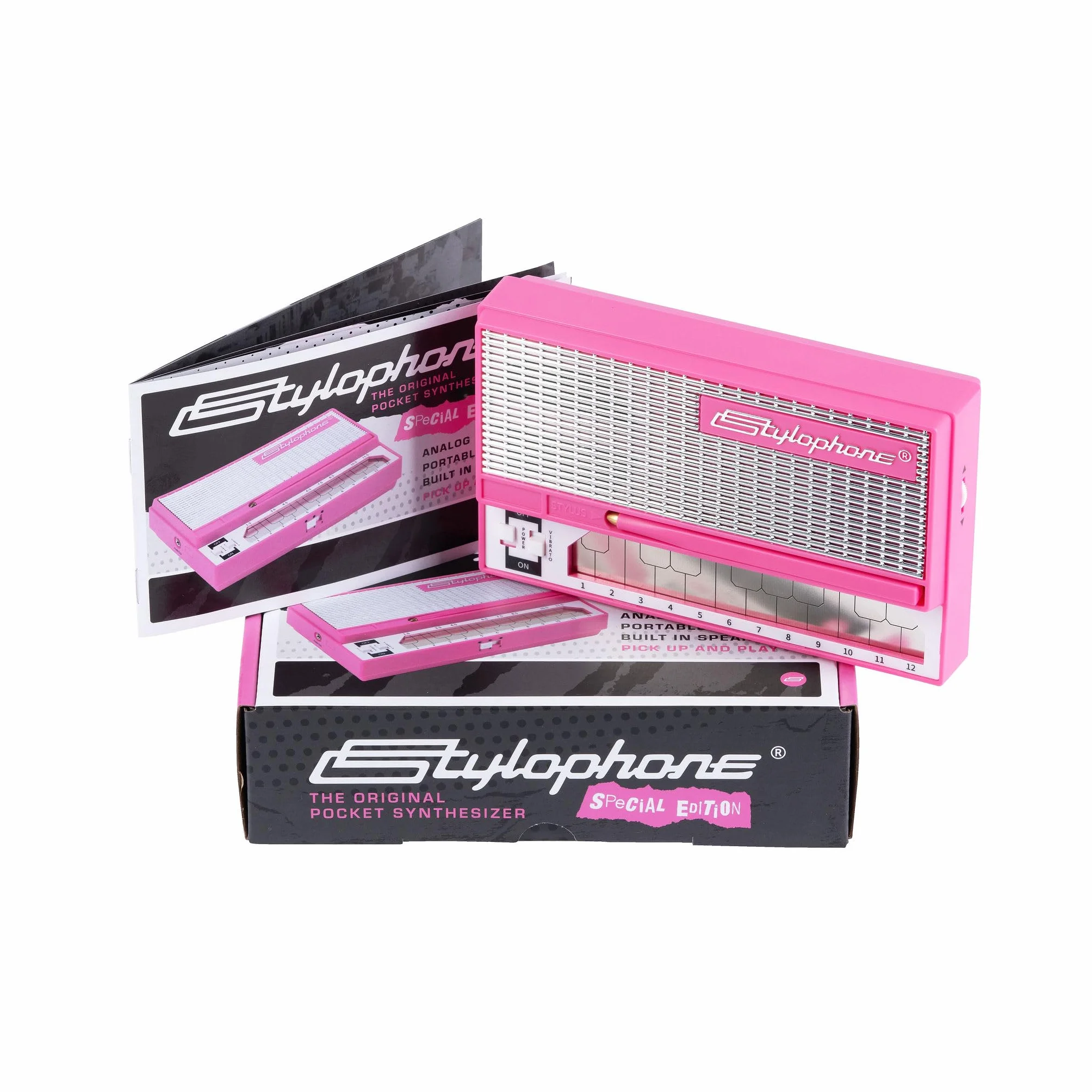 Stylophone Rosa - Sintetizador electrónico de bolsillo original - Edición especial | Instrumento musical sintetizador | Teclado sintetizador | Instrumento Stylophone