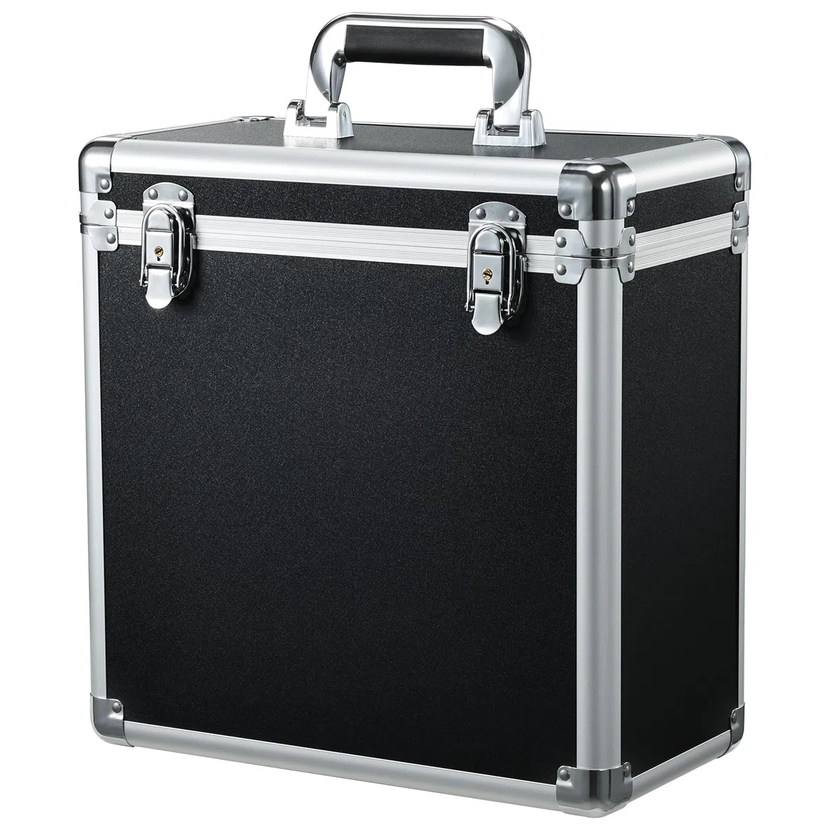 Caja para Vinilos Almacenamiento Transporte con Bolsillo de Malla Cierre Capacidad 45 Discos para Coleccionistas Negro