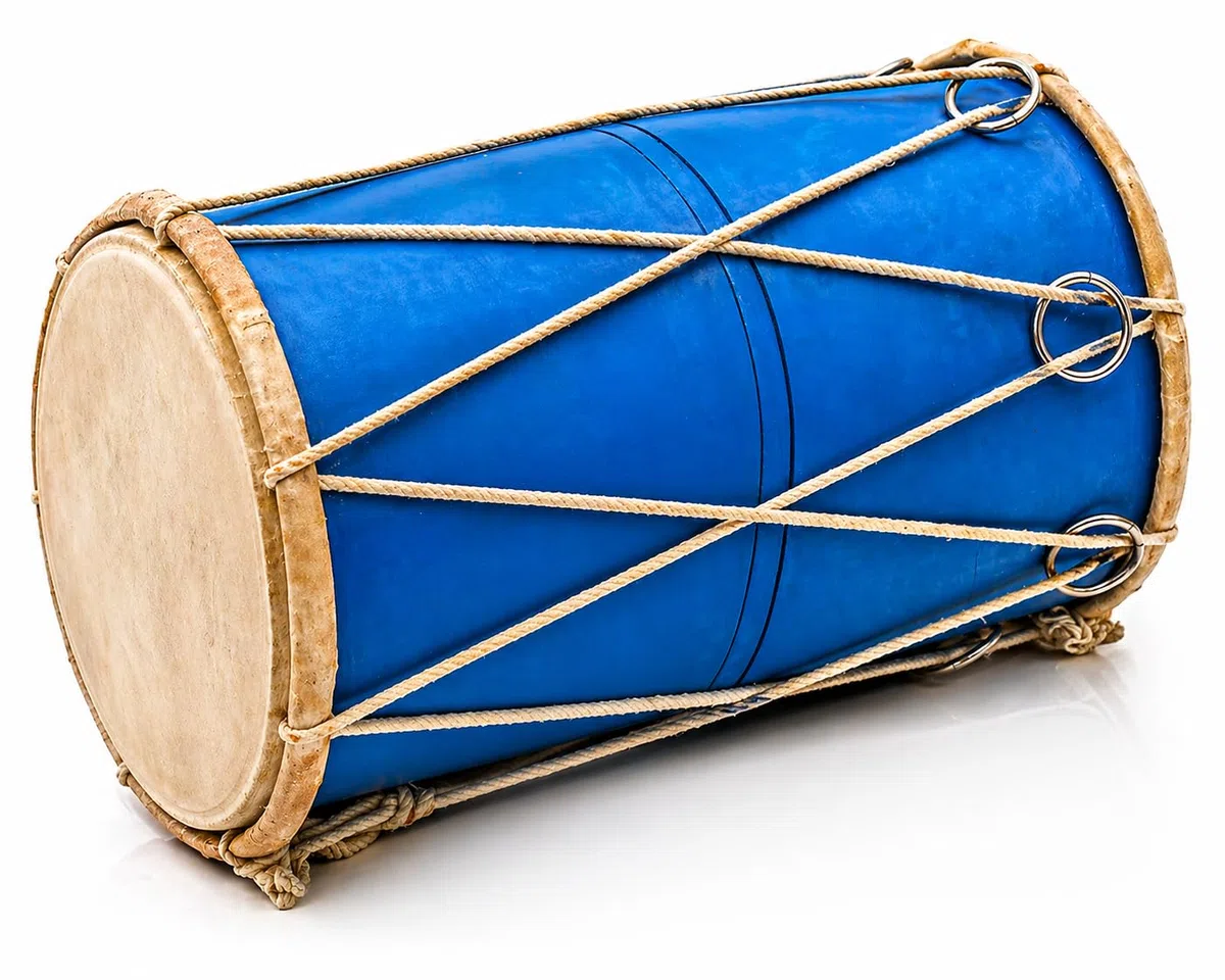 Juego de batería de madera y cuero hecho a mano con tabla folclórica india clásica de percusión de mano, instrumentos musicales del mundo, punjabi, dholak, dholki, 25,4 x 15,2 cm, divertidas ideas de