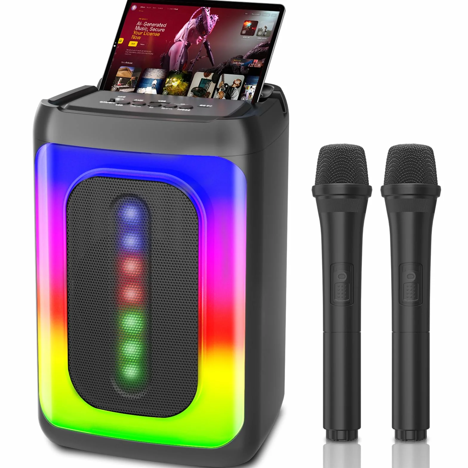 Ankuka Máquina de Karaoke con 2 micrófonos, Altavoz Bluetooth portátil con Luces LED, TF/USB, FM, AUX, TWS para Fiestas y Adultos, Regalo para Amigos y Familiares (Negro)