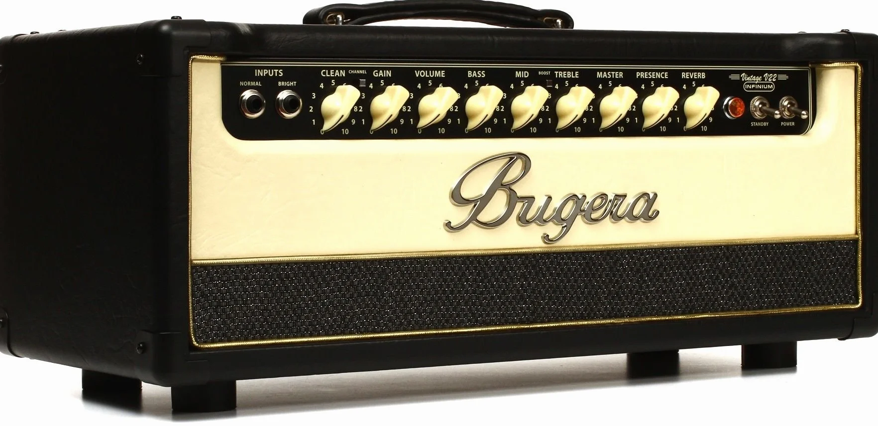 Bugera V22HD INFINIUM Cabezal de amplificador de válvulas de 2 canales vintage de 22 vatios con multiplicador de vida de válvulas INFINIUM y reverberación