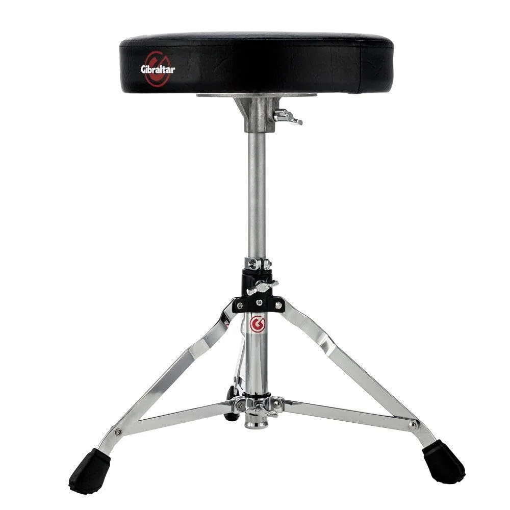 Taburete de tambor Gibraltar Serie 5000 (diámetro del asiento redondo: 33 cm, asiento de vinilo, bloqueo de memoria, ajuste de altura infinito, pies de goma ""Super Foot"")