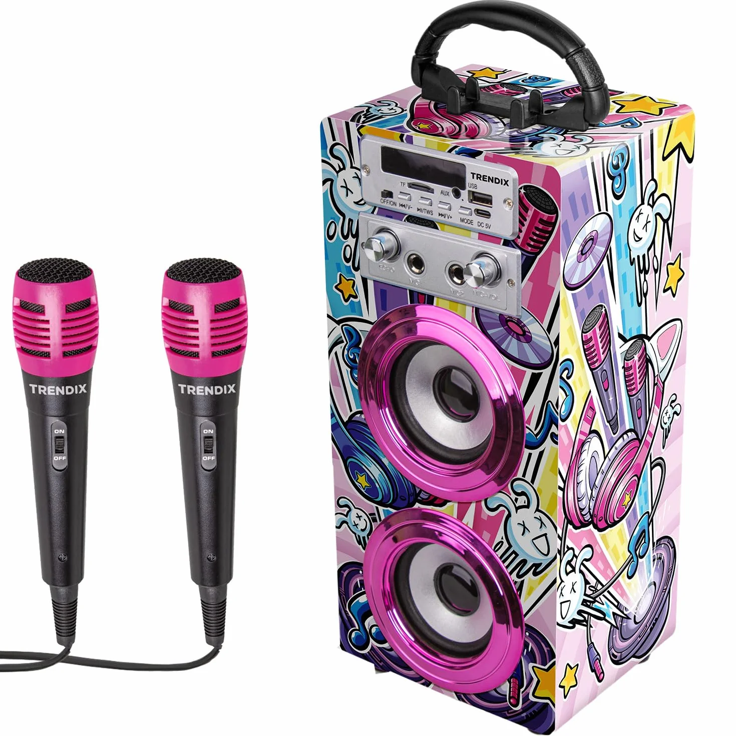 Trendix - Karaoke Infantil Party Edition | Regalos Comunion Niña | Altavoz con Microfono | Karaoke 2 Microfonos Radio FM, USB, Bluetooth Y SD | Karaokes Niña |