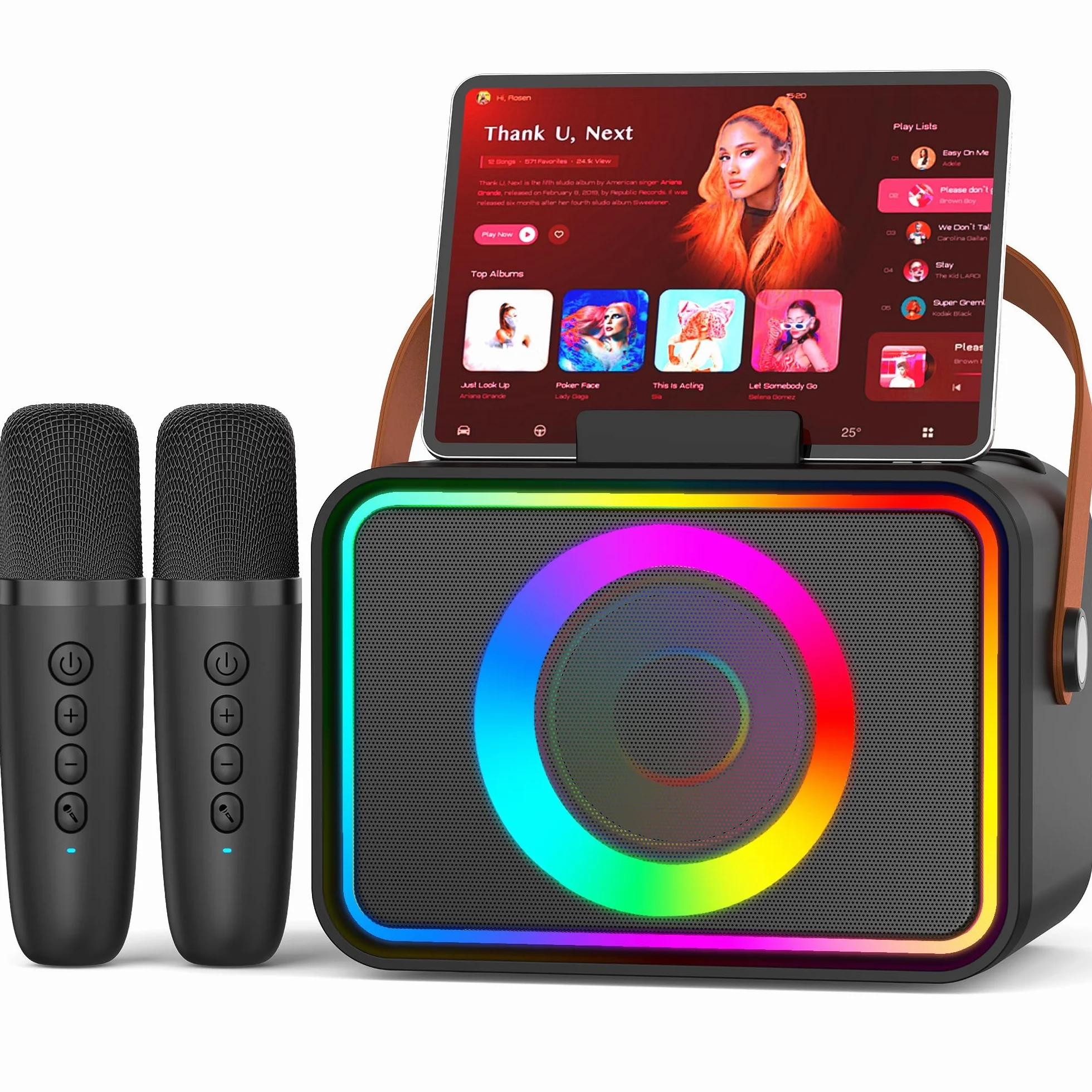 Máquina de Karaoke con 2 micrófonos para Adultos y niños, Altavoz de Karaoke Bluetooth portátil para Adultos y niños, Sistema PA de Fiesta con Luces de Discoteca para reuniones, Regalos para la