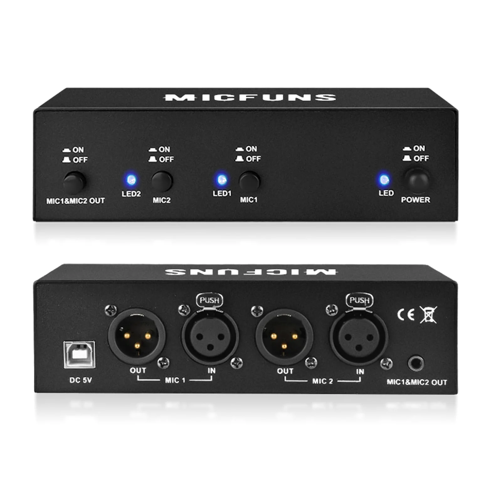 MC2 - Fuente de alimentación Phantom 2 canales 48 V cable de audio 3,5 mm para interfaz de audio micrófono condensador equipo grabación música