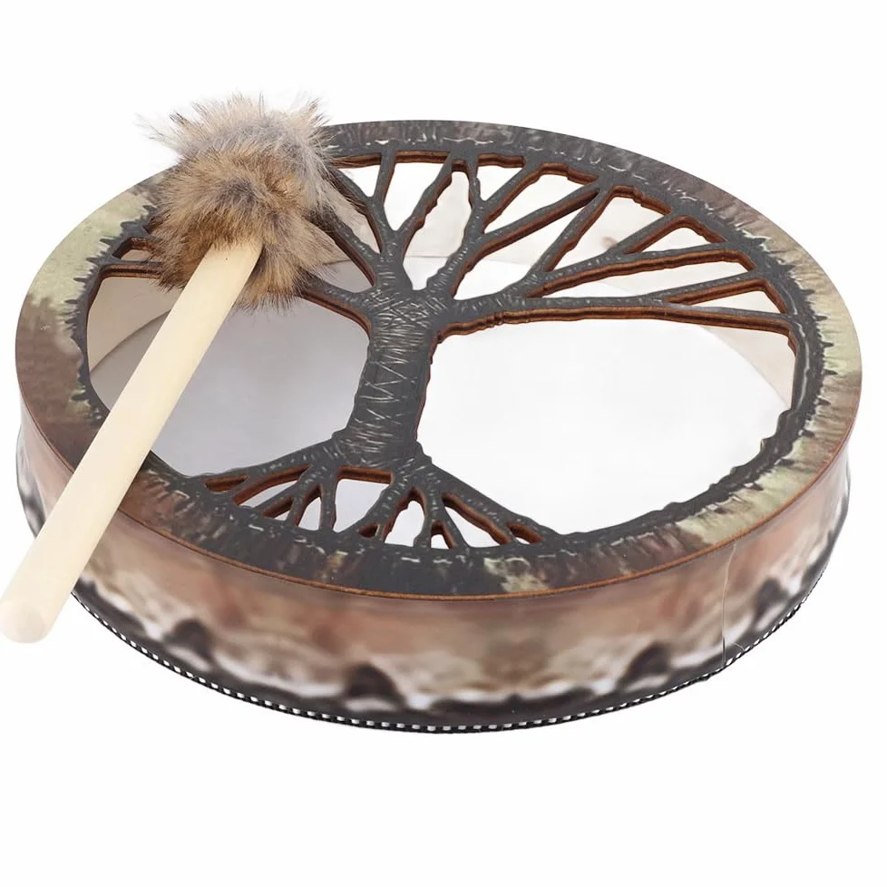 Alomejor Tambor Chamán Siberiano de Piel Natural, Instrumento Musical para Meditación, Yoga, Relajación y Prácticas Espirituales, Ideal para Terapias Sonoras y Decoración Armoniosa