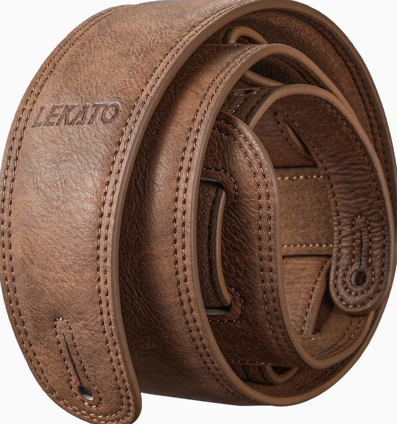 LEKATO Correa de cuero para guitarra, con acolchado de espuma gruesa, suave y cómoda, correa ancha para bajo, longitud ajustable de 41 a 51 pulgadas, para guitarras bajas/eléctricas/acústicas/clásicas