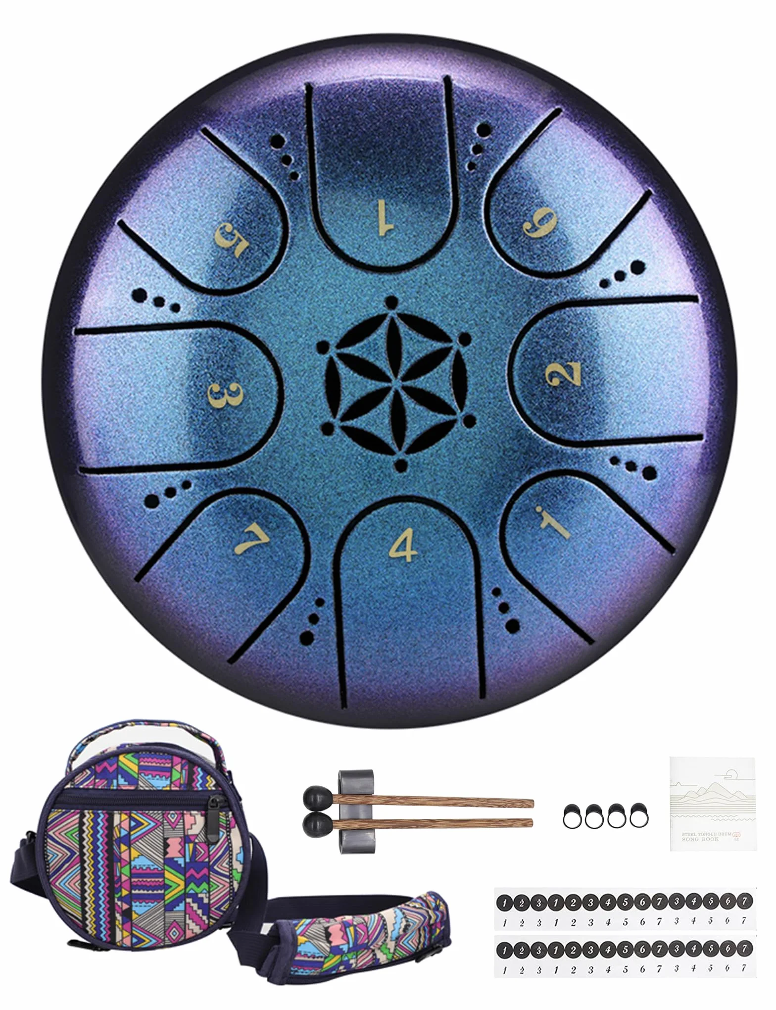 Rayzm Tambor de Lengua de Acero de Titanio con Bolsa, 5 Pulgadas (13cm) 8 Notas Handpan Tank Drum Kit, Instrumento de Percusión Portátil con Tecla C
