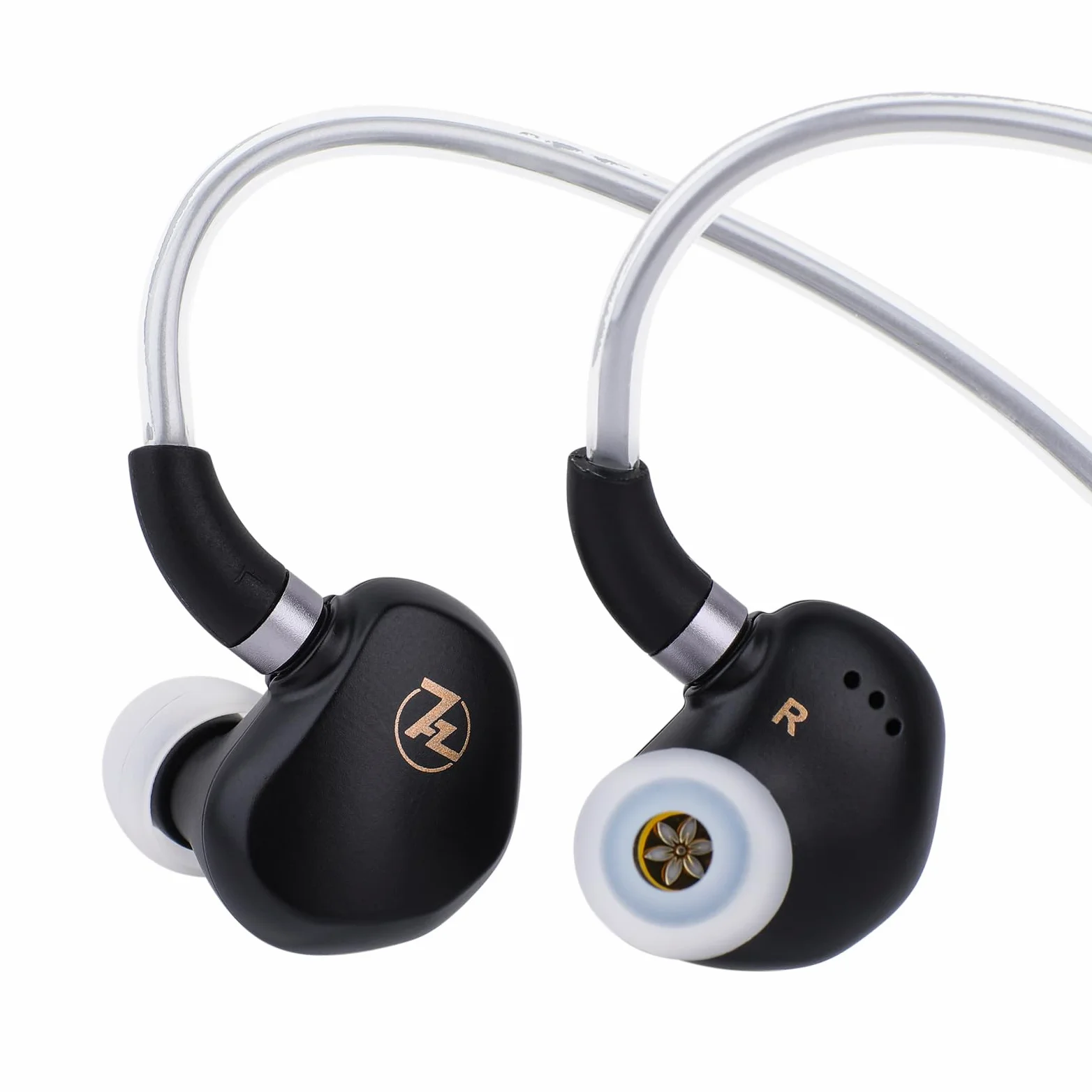 Linsoul 7HZ G1 In-Ear Monitor,Auriculares IEM con Diafragma Dinámico de 10mm DLC,Audífonos para Juegos con Cable Desmontable OFC Plateado para Músicos Audiófilos(3.5mm con Mic,Negro)