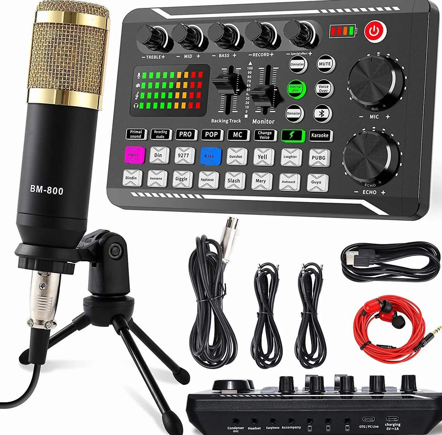 Micrófono de transmisión, micrófono de podcast, kit de mezclador de audio y tarjeta de sonido en vivo, mic de condensador para PC/teléfono/almohadilla, micr para transmisión/podcasting/grabación