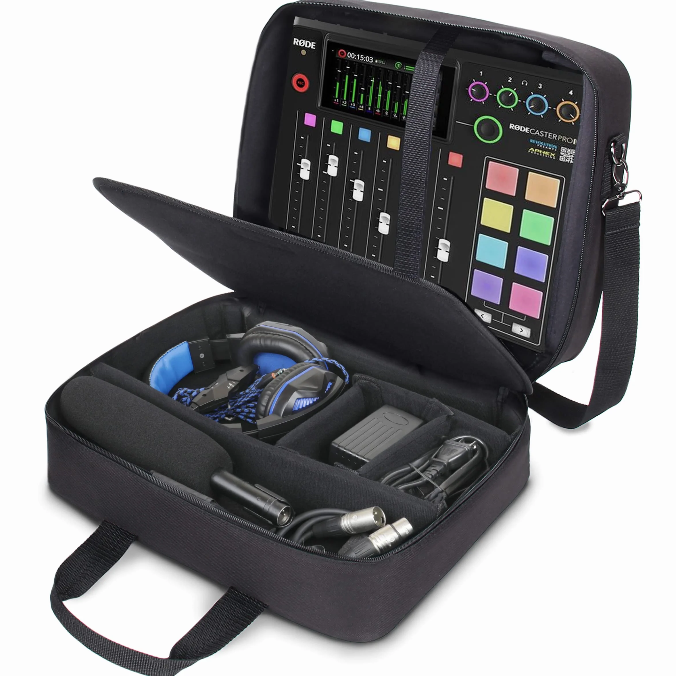 USA Gear Estuche para Mezclador de Audio - Estuche de Viaje para Mezclador de Podcast con Interior Resistente a los Arañazos - Compatible con RODECaster Pro, RODECaster Pro II y Más Equipos (Negro)