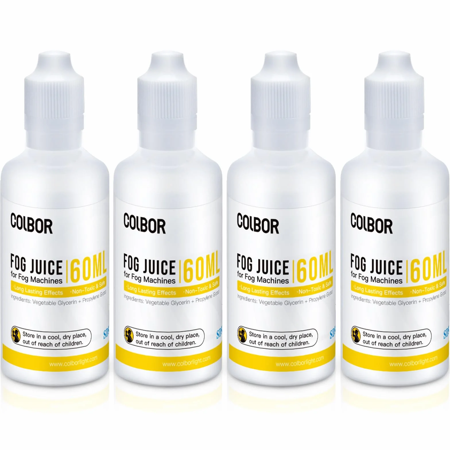 COLBOR Kit de Líquido para Máquina de Humo 4PCS, 60ML*4 Líquido de Niebla de Alta Densidad a Base de Glicerina Vegetal Sin Olor para Máquina de Humo COLBOR CF3/CF5