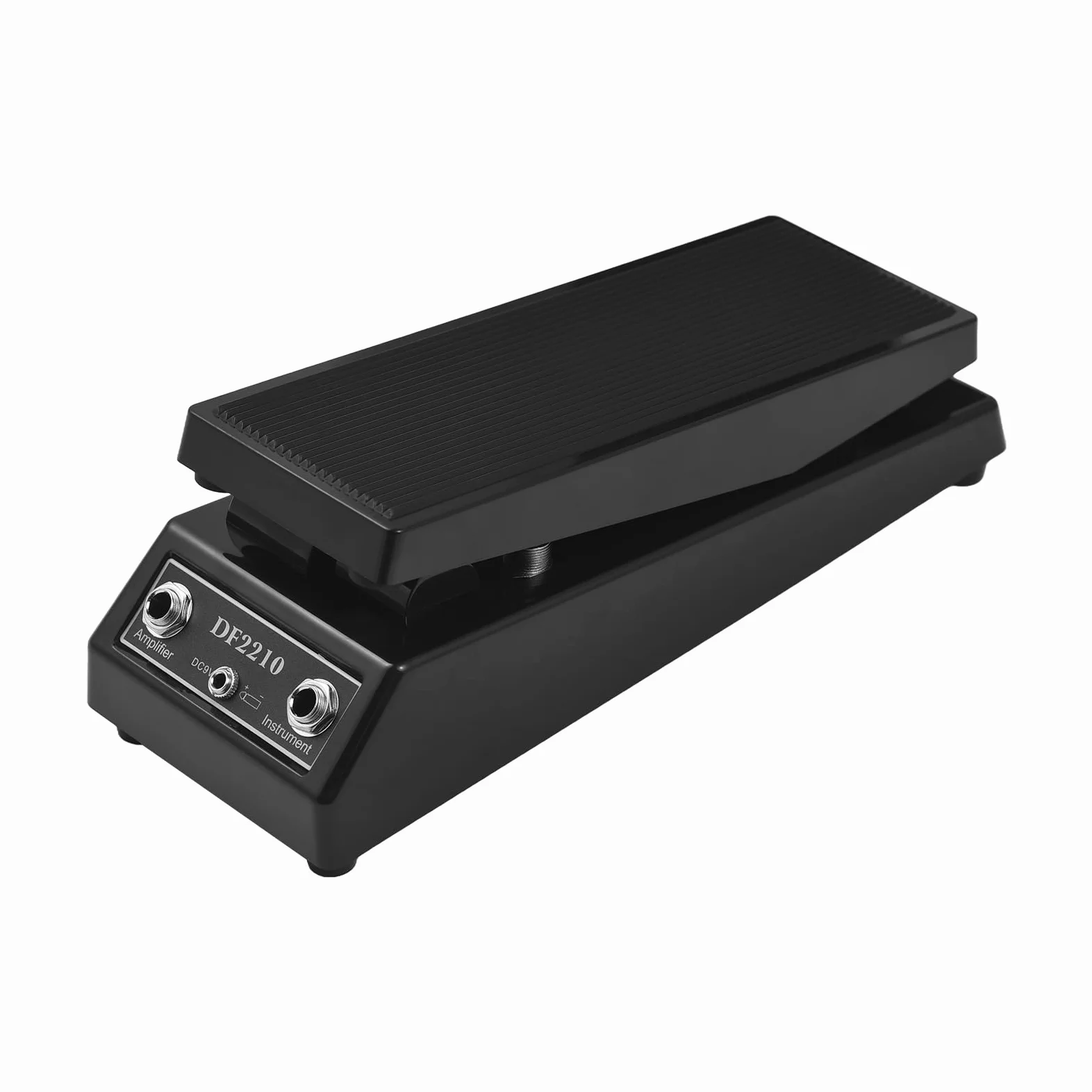 Pedal de efecto de sonido Wah negro con alimentación de 9 V CC, conectores de audio de 0.5 mm y 6.35 mm, diseño compacto de 24 x 9 x 10 cm, peso ligero de 550 g