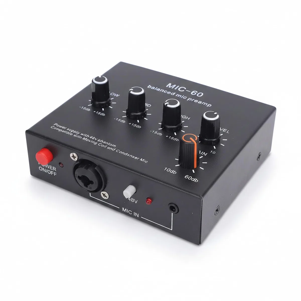 Preamplificador de micrófono XLR balanceado SustVita con ganancia de 10-60 dB, potencia de 48 V para micrófonos dinámicos y de condensador, un amplificador de ganancia de