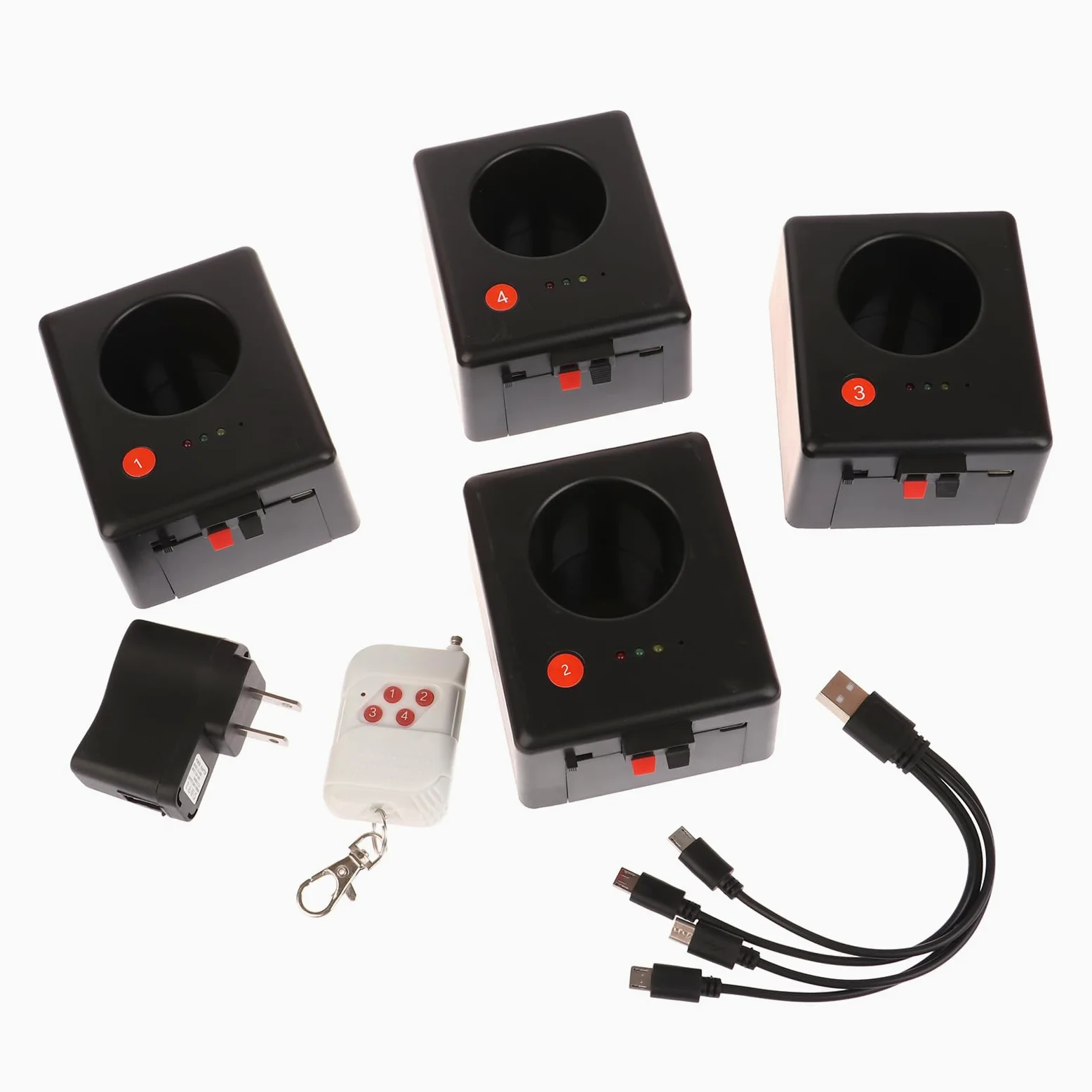 Paquete de bengalas de boda: 4 mini máquinas piro inalámbricas, fuegos artificiales de fuente fría, seguro para interiores, reutilizable, con control remoto para fiestas de DJ.