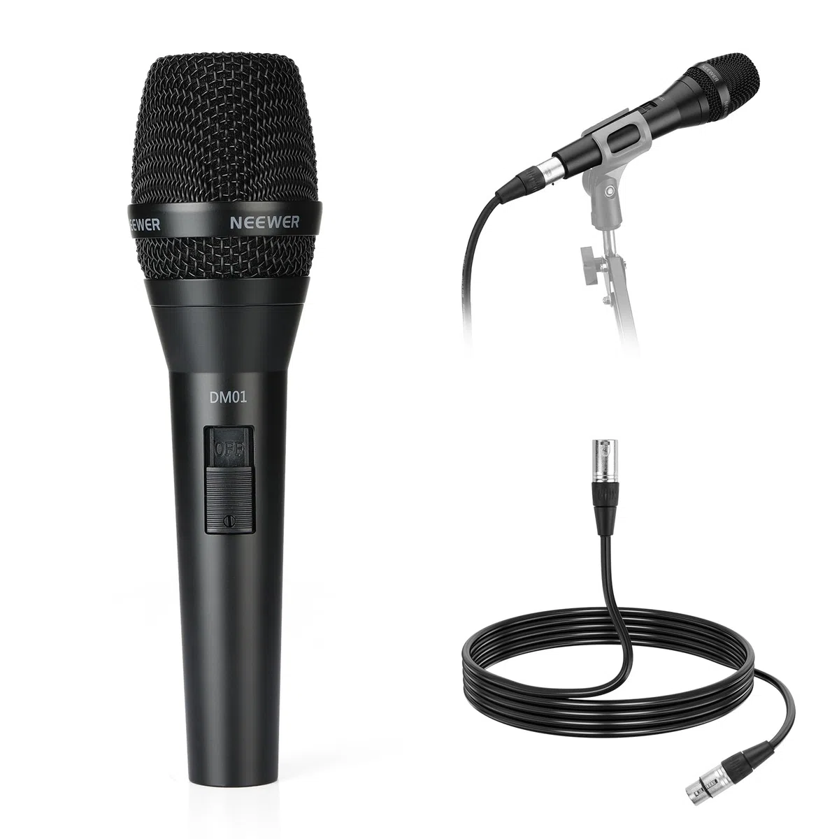 NEEWER DM01 Micrófono dinámico cardioide con Cable XLR para Cantar Podcast, Juegos de PC, Juegos, Estudio, Voz, actuaciones en Vivo, 600Ω +/- 30% de impedancia, Rango de frecuencia de 100 Hz-10 KHz