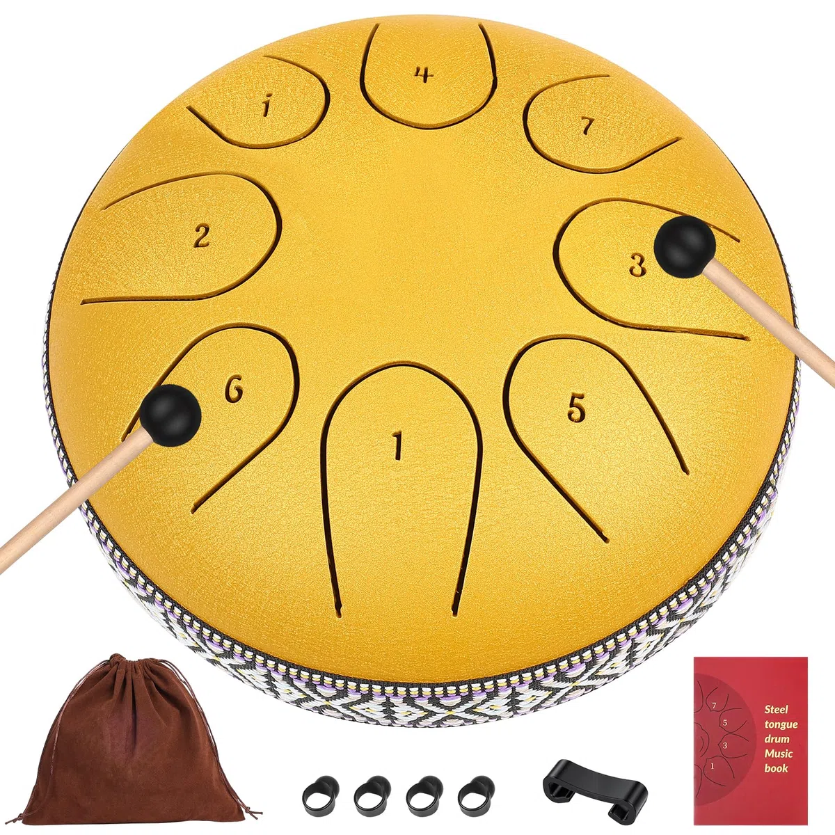 AKLOT Tambor de lengua de acero de 6 pulgadas, 8 notas, tambor de tanque, tambor de tanque, clave C, instrumento de percusión con mordaza, picos de dedos, soporte y bolsa