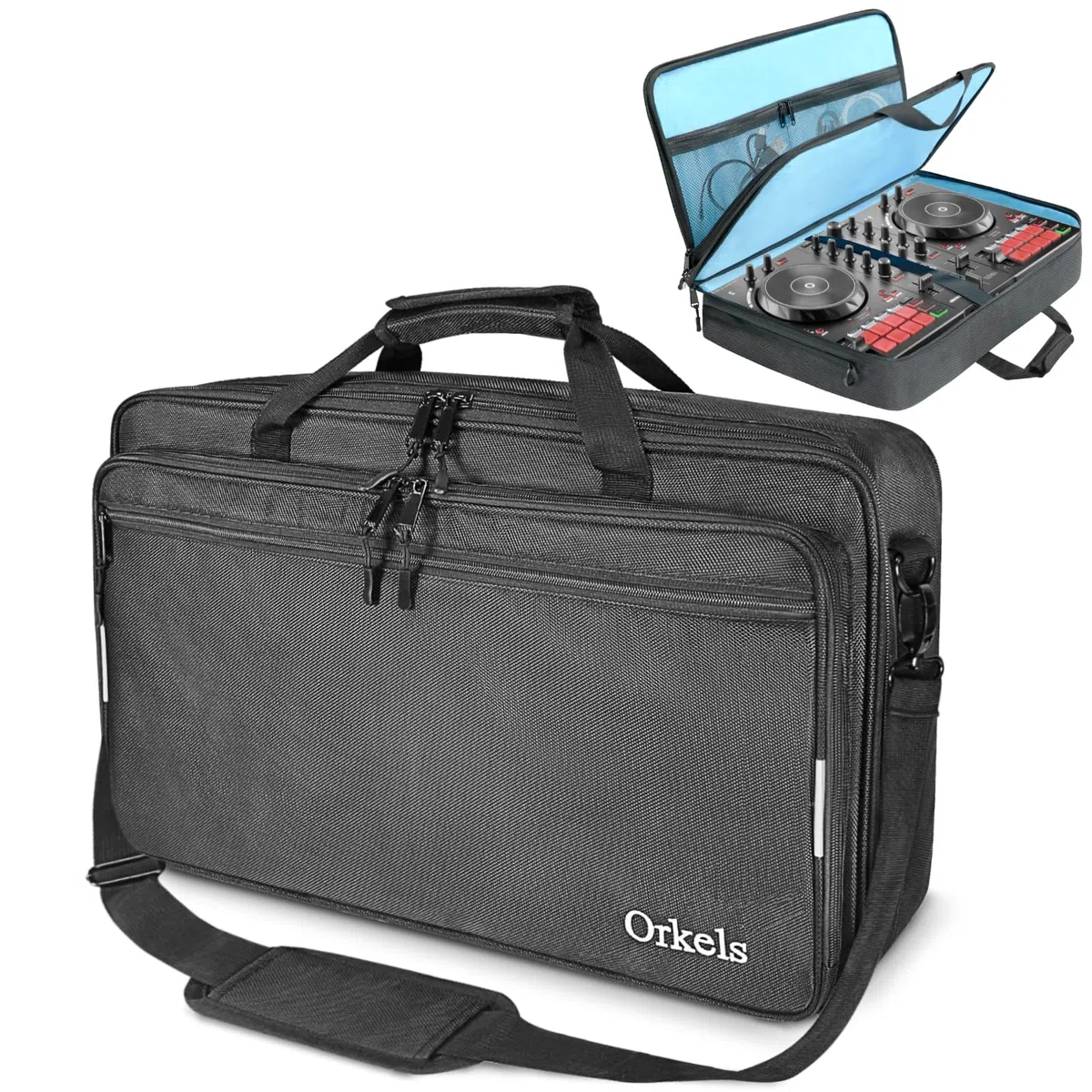 SUNDOY Bolsa de Transporte para DJ Compatible con Pioneer Controller – Maletín de Transporte a Prueba de Golpes con Correa para el Hombro y Compartimentos para Accesorios, Negro, 55x32x12-CM, Tejido