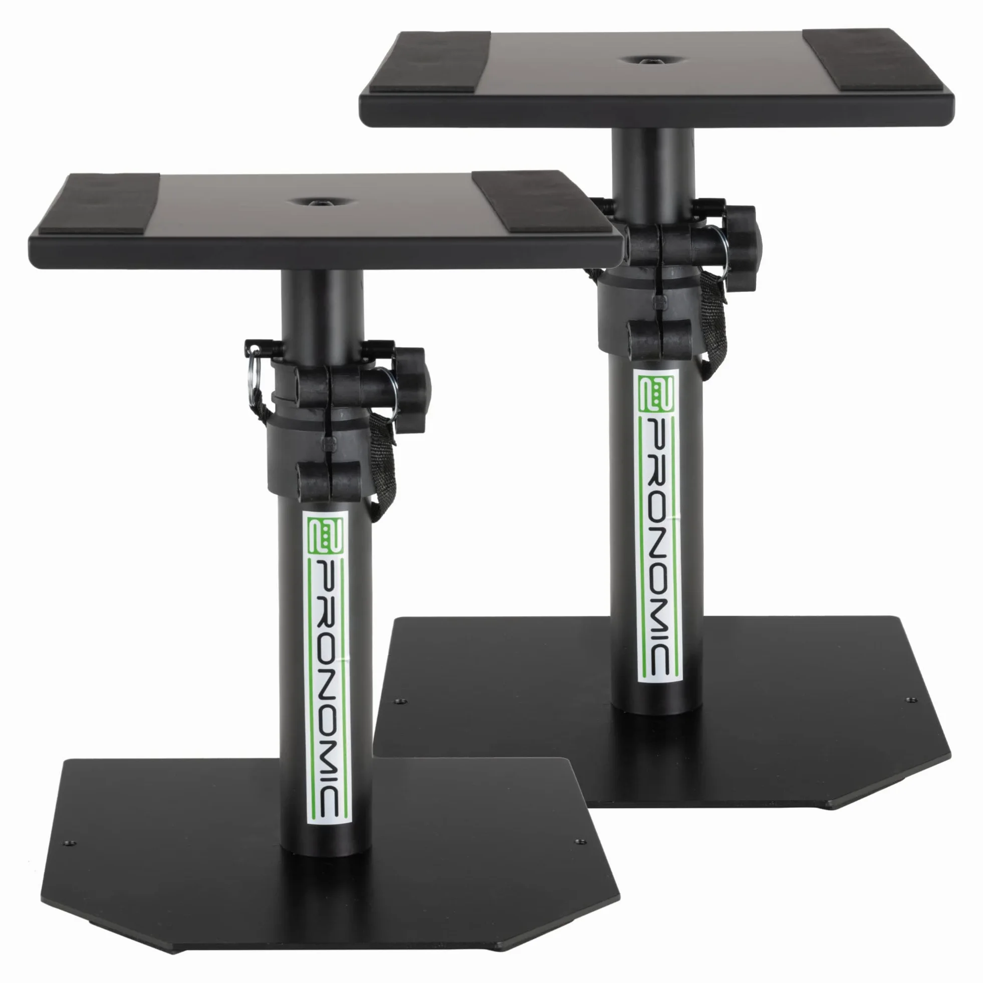Pronomic SLS-36P BK Soportes de Mesa para Monitores de Estudio - Soporte Estable y Robusto, Ajustable 25,5-41 cm, con Superficie de Tiras de Cierre de Contacto - Negro.