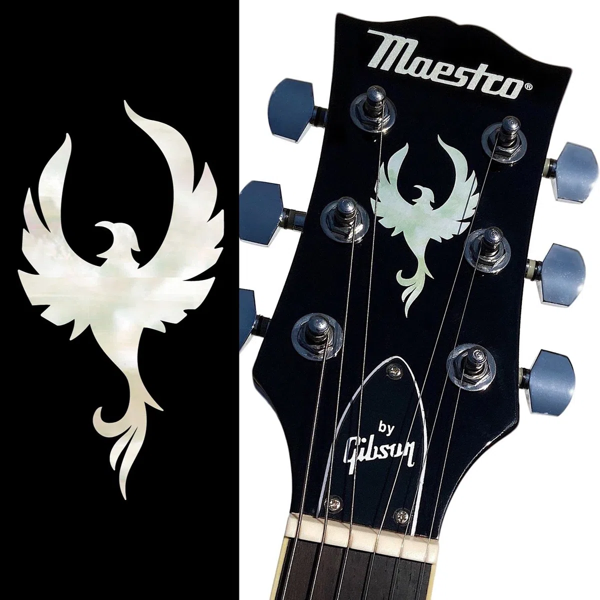 Inlay Sticker's Jockomo para Cabeza de guitarra - Phoenix Bird - White Pearl UK-H-333PB