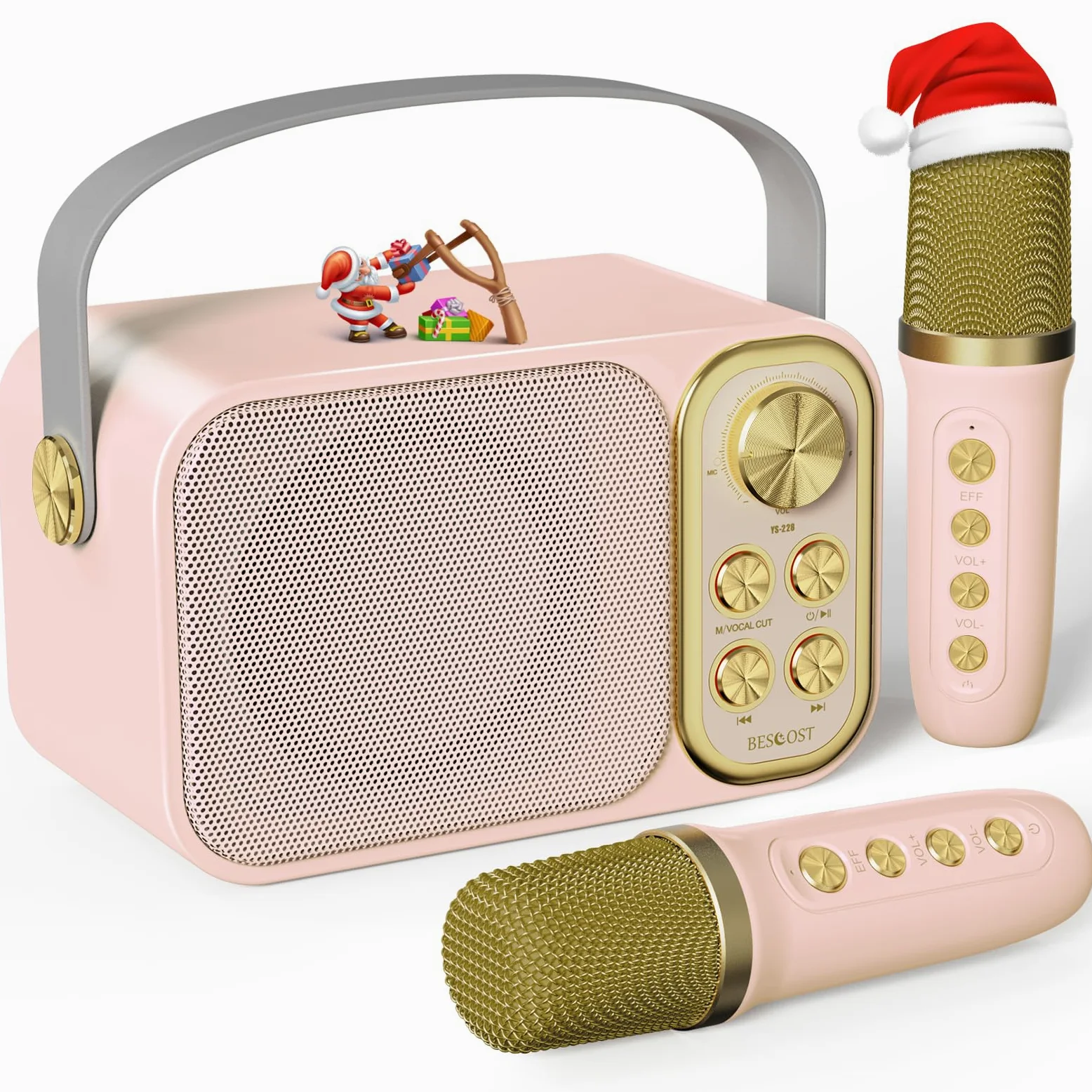 Karaoke Profesional con 2 Micrófonos Inalámbricos, Bluetooth Altavoz Karaoke para Niños, Portátil Máquina de Karaoke Soporte Tarjeta TF, AUX, Disco U, Ideal para Boda, Fiesta, Cumpleaños