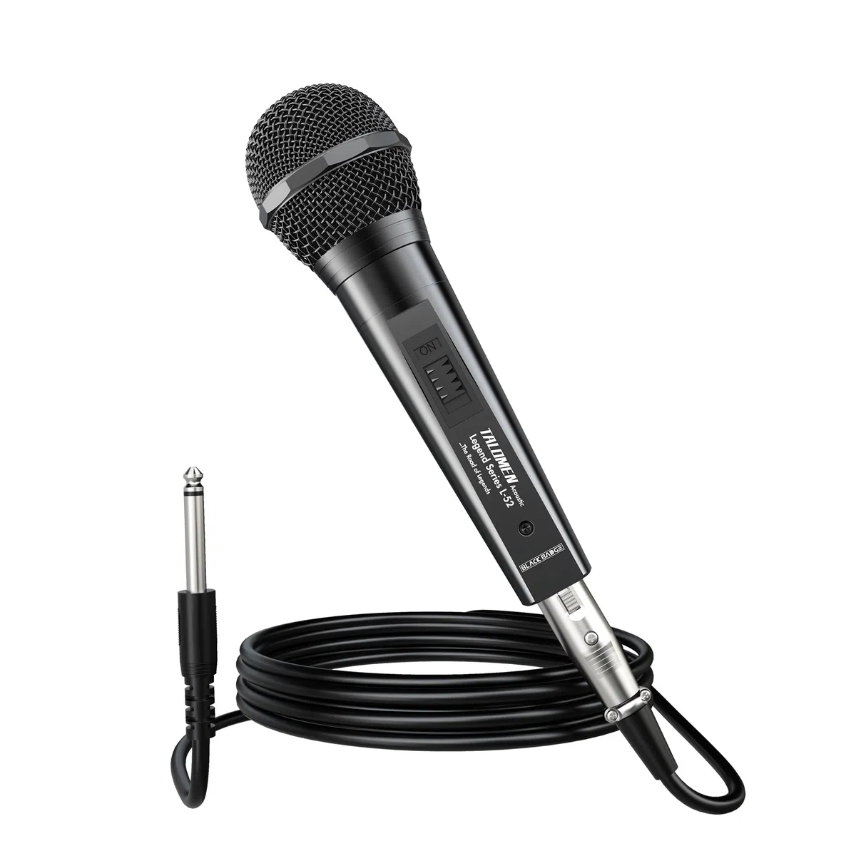 talomen Micrófono Dinámico con Cable Profesional, Vocal Cardioide de Mano, con Cables XLR de 6 m y 2 m, para Cantar, DJ, Karaoke, Altavoz PA, Amplificador y Uso en Exteriores, L52 Negro