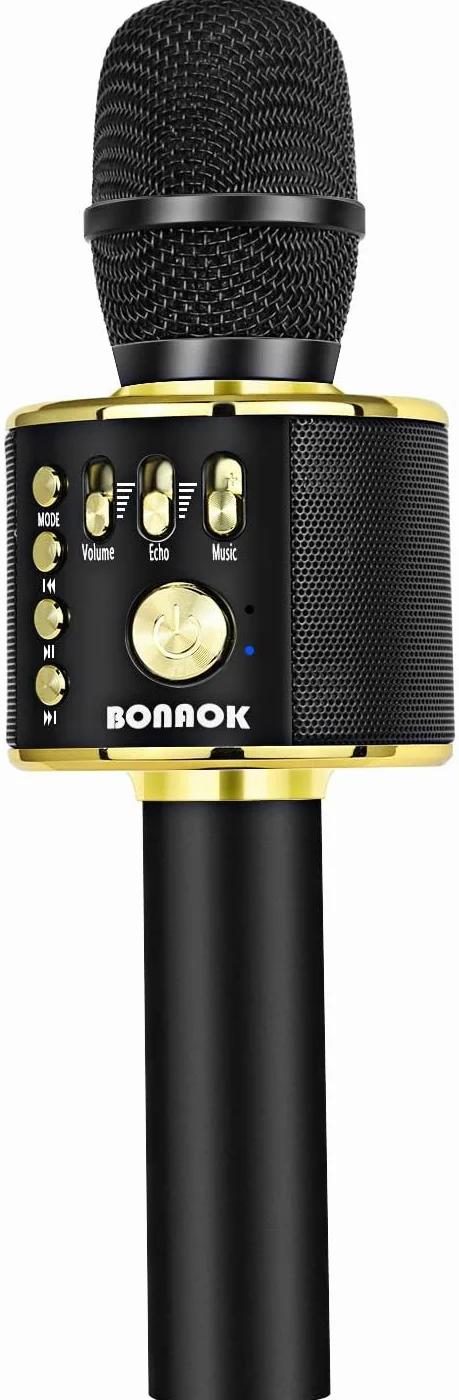 BONAOK Wireless Bluetooth Karaoke Microphone, 3-in-1 Portable Handheld karaoke Mic Birthday Gift Home Party Speaker Machine for iPhone/Android/iPad/Sony, PC Smartphone (Q37 Black Gold)