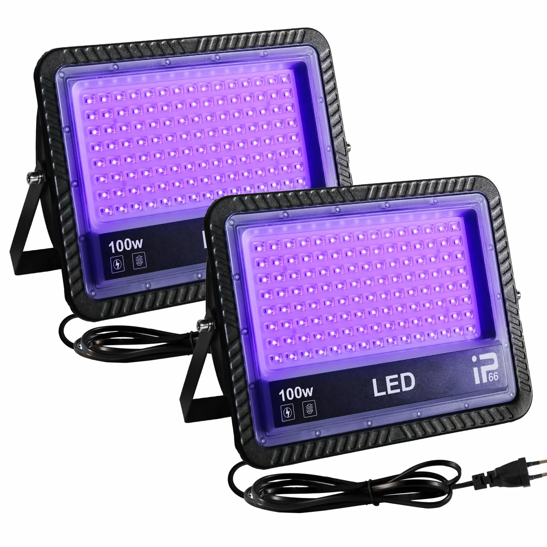 2 Piezas Luz Negra Ultravioleta 100W, Luces Negras UV, Impermeable IP66 Foco LED UV,385-400NM Black Light para Blacklight Party,Discoteca,Halloween,Fiesta,Pintura Corporal