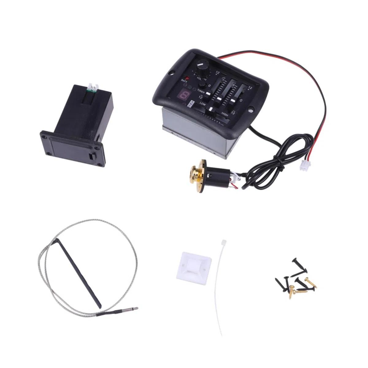Toddmomy Preamplificador de Guitarra Acústica con Ecualizador de 3 Bandas Negro, Control de Volumen y Rango de Captación, Material Plástico y Metal, Adecuado para Guitarra Acústica