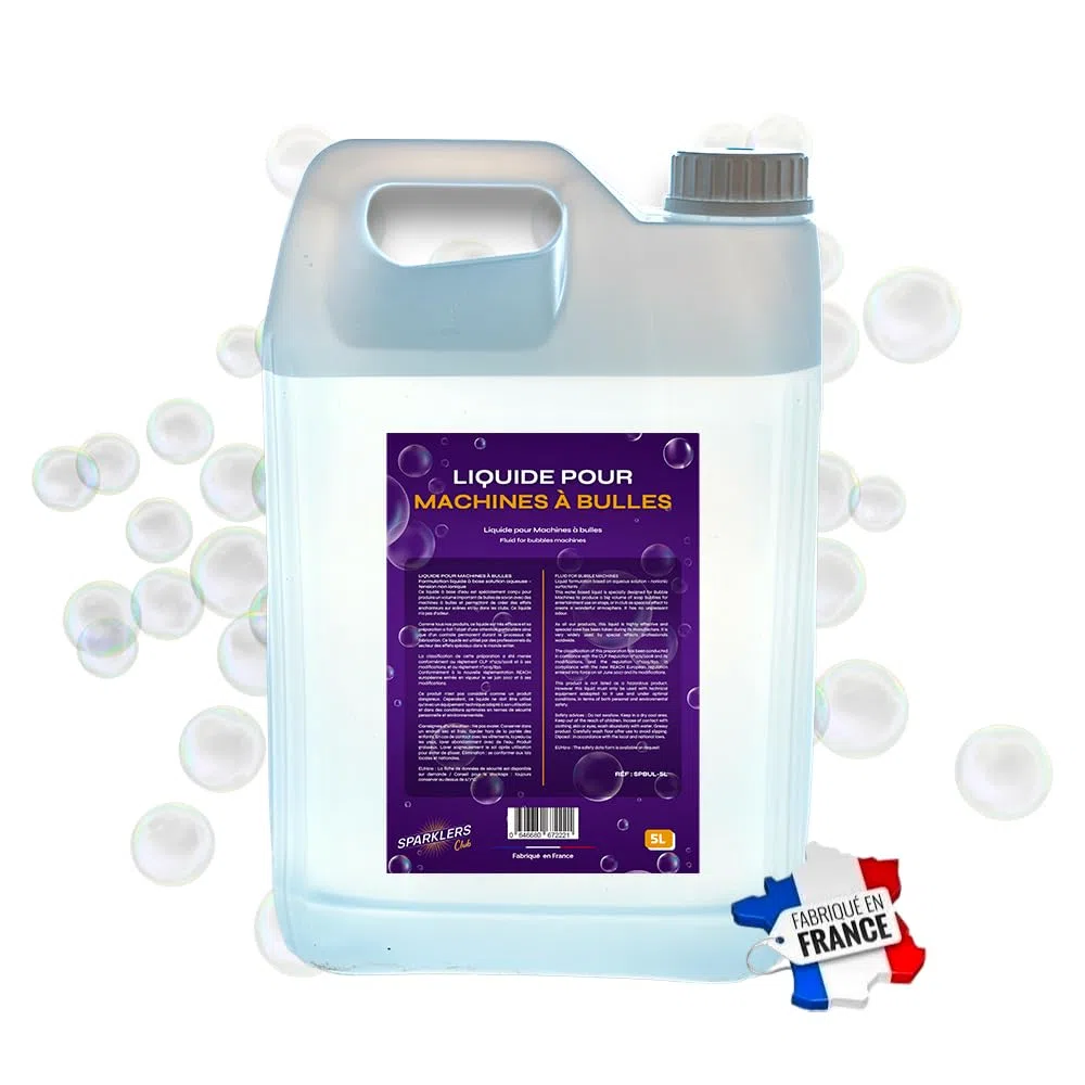 SPARKLERS Club Líquido de Burbujas 5 Litros para Máquina de Burbujas de calidad Made in France, fácil de usar, ideal para fiestas de DJ, caudal superior reciclable
