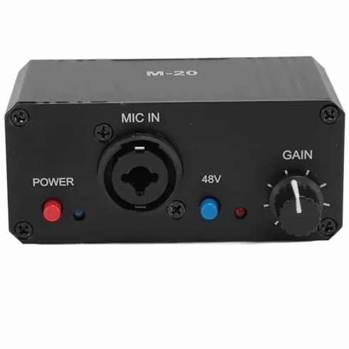 Preamplificador de Micrófono, Amplificador de Ganancia de Micrófono, Preamplificador de Micrófono de Salida XLR de Potencia Fantasma de 48 V, para Micrófono Dinámico y