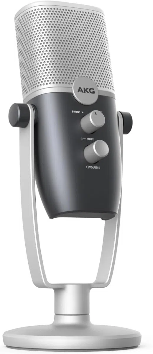 AKG Pro Audio Ara - Micrófono de Condensador Profesional USB-C- Modos de Captura de Audio de patrón Dual para podcasting, videoblogging, Juegos y Streaming, Azul y Plata
