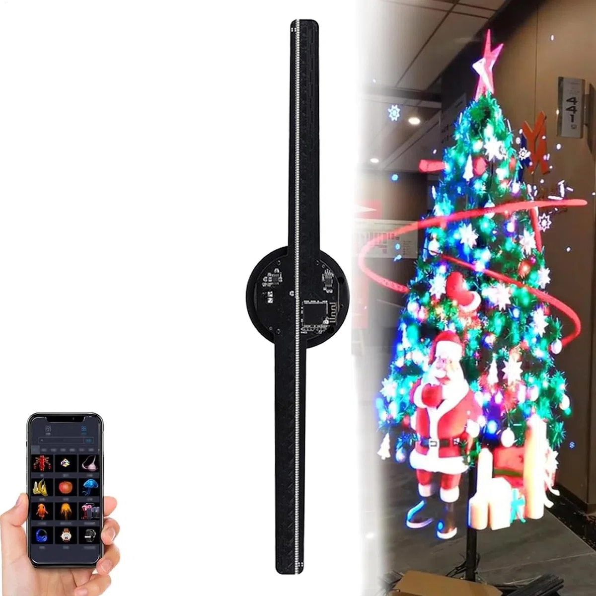 Proyector De Hologramas | Proyector De Ventilador LED con Holograma | Proyector Navideño con Mando A Distancia | Pantalla Publicitaria LED para Árbol De Navidad Halloween